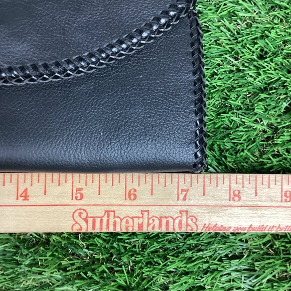 Harley Davidson Beaded Patch on Black Leather Wallet Braided Trim - Picture 11 of 13